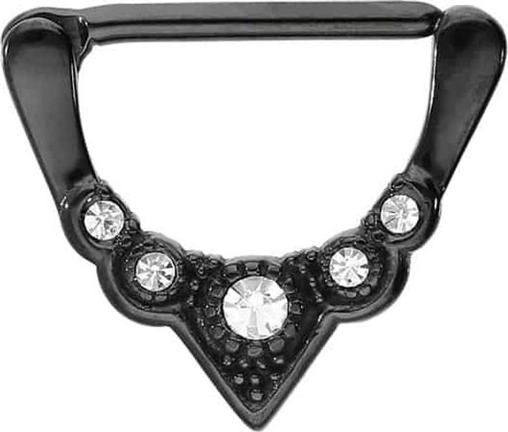 Brustwarzenpiercing, Chirurgenstahl Nippelpiercing Clicker 5 KRISTALLE Schwarz Stablänge: 14mm