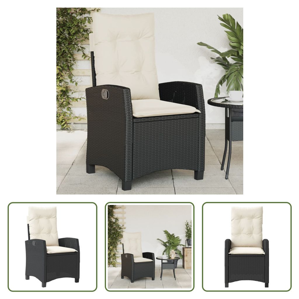 The Living Store Gartensessel Verstellbar mit Kissen Schwarz Poly Rattan