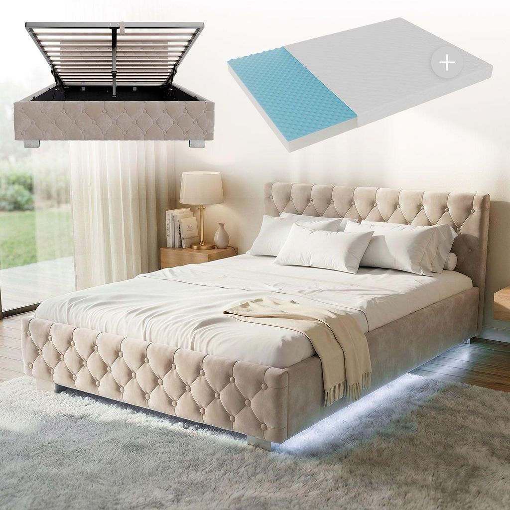Juskys Polsterbett Nizza 140x200 cm mit Matratze - Produktbild 