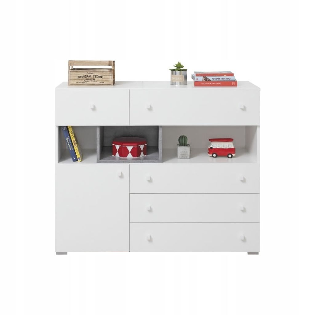Kommode SISI SI12 Highboard Kleiderschrank Jugendzimmer (Weiß Lux / Beton)