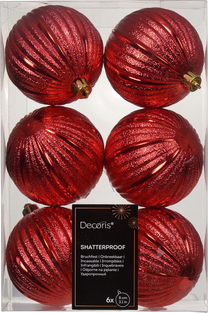 Weihnachtskugeln Kunststoff 8cm geriffelt 6 Stück- Produktbild 