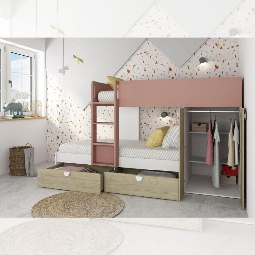 Letto a castello rovere e rosa antico con armadio 2 ante e Immagine del prodotto 
