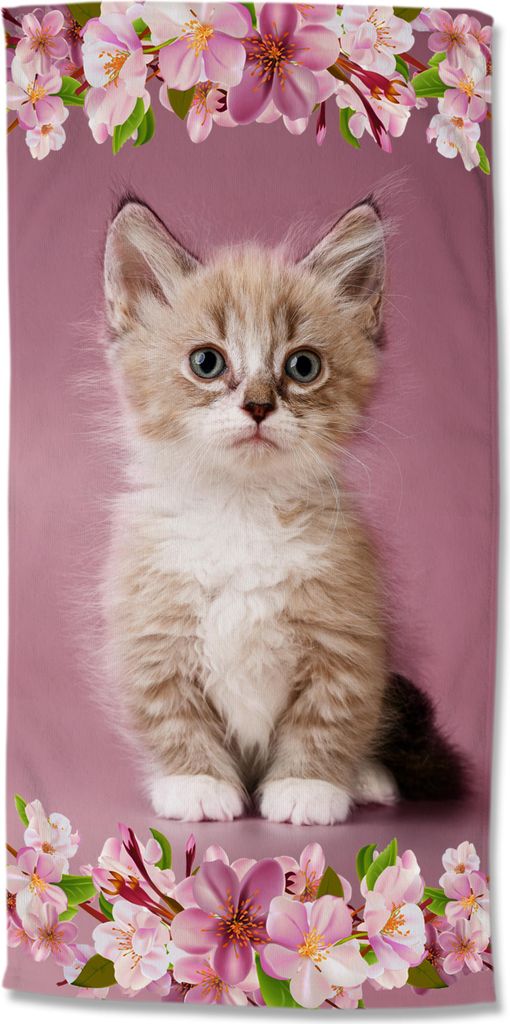 Beach towel Good Morning 75x150 cm - kitten cat with flowers