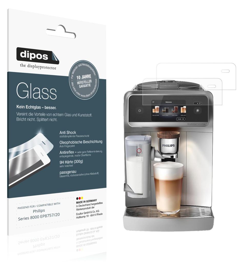 2x Schutzfolie für Philips Series 8000 EP8757/20 matt - Anti-Shock 9H Folie dipos Glass Kunststoffglas
