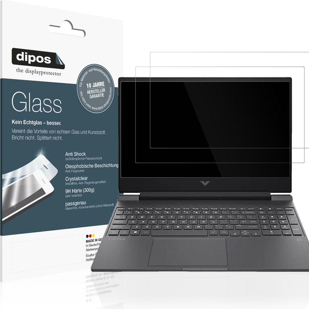 2x Schutzfolie für HP Victus Gaming Laptop - Anti-Shock 9H Folie dipos Glass Kunststoffglas