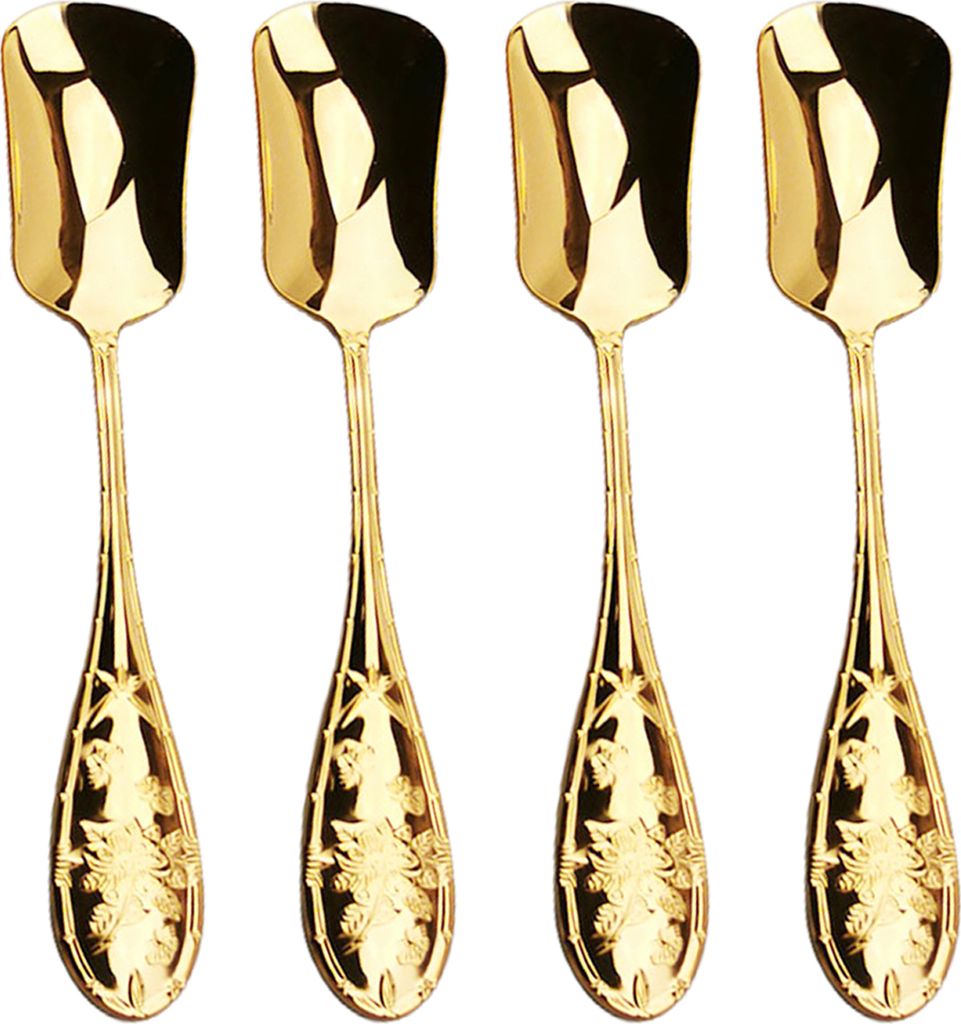 4-teiliges Set aus Eislöffeln aus Edelstahl im Retro-Stil mit quadratischem Kopf, Dessert-/Kaffeeschaufel, Sorbet-/Joghurt-/Kuchen-/Gelee-Servieru...