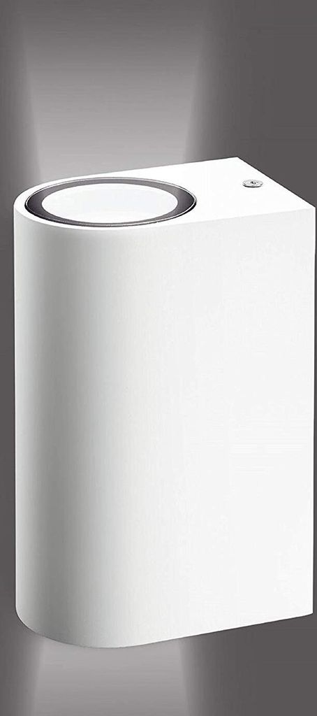 8010-RW IP44 LED Alu Up & Down Wandlampe in Rund weiß matt mit je 2x GU10 Fassung geeignet für LED Leuchtmittel als innen & außen Beleuchtung, A...
