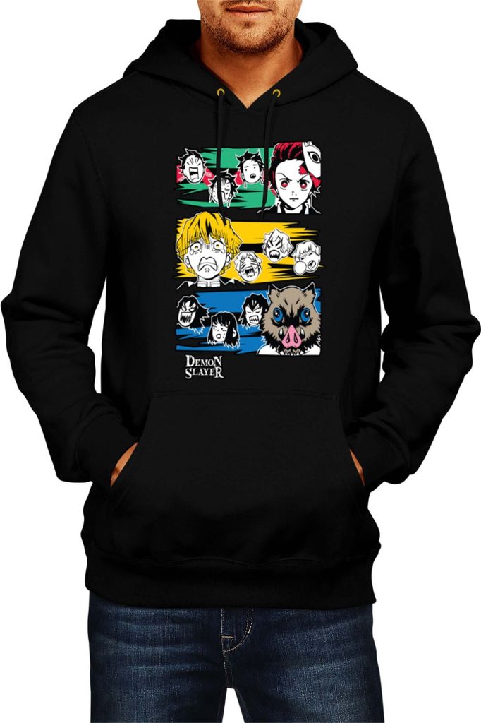 Herren Kapuzenpullover Demon Anime Slayer Tanjiro Zenitsu Inosuke 001, Man XL / Schwarz