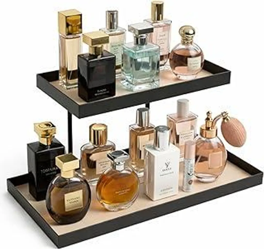 Organizer Profumi 2 Ripiani in Metallo e Pelle Finta | Espositore Lusso