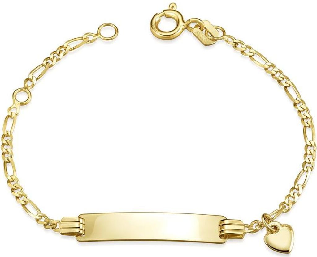 SILBERKETTEN STORE Kinder-Gravurarmband Figaro 2mm mit Herzanhänger - 333 Gelbgold - 12cm