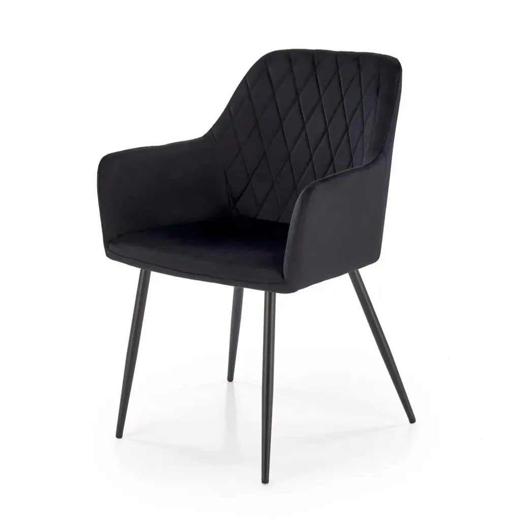 Chaise de salle à manger noire K558 avec dossier ergonomique et pieds métal