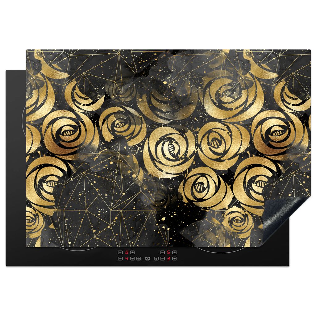 KitchenYeah Herdabdeckplatte Marmor - Gold - Rose - Muster , 75x52cm, Küche Deko, Glaskeramikkochfeld Herdabdeckung, Abdeckplatte fùr Kochfeld