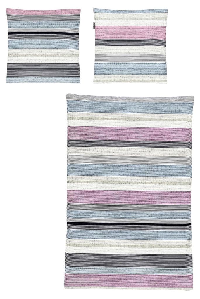 Bettwäsche Soft-Seersucker Rosenholz-blau-schwarz Größe 135x200 cm + 80x80 cm
