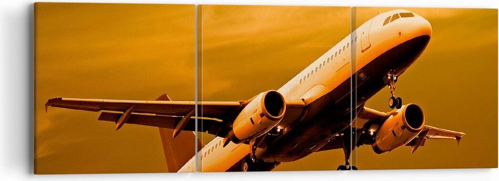 Bild auf Leinwand - Leinwandbild - Passagier Flugzeug Flugzeug Flügel - 90x30cm - Wand Bild - Wanddeko - Leinwanddruck - Bilder - Kunstdruck - Lei...