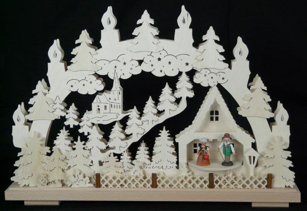 Schwibbogen mit Großeltern am Haus und Beleuchtung BxHxT 50x33x7cm NEU