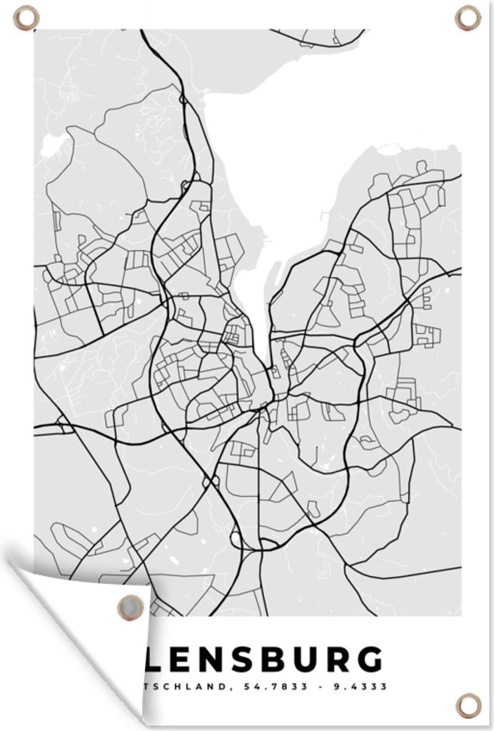 MuchoWow 80x120 cm Outdoor-Poster Gartendeko Sichtschutz Garten Poster für den Garten Karte - Flensburg - Karte - Deutschland