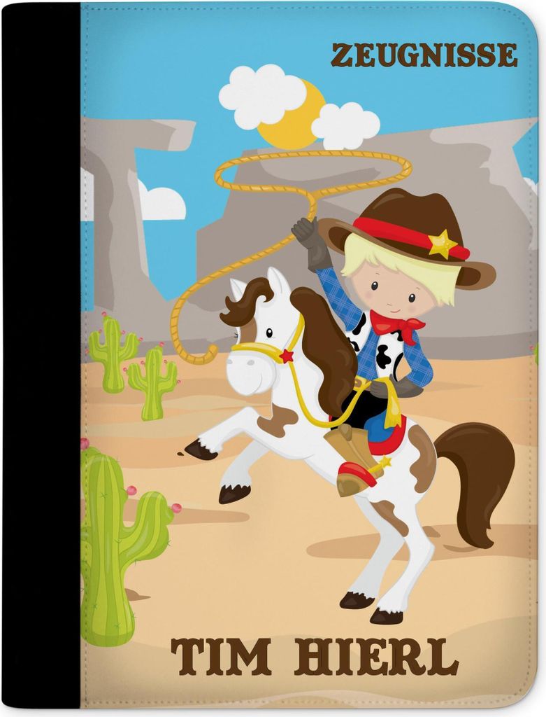 Zeugnismappe, Dokumentenmappe, Ordner A4, Cowboy mit Klarsichthüllen