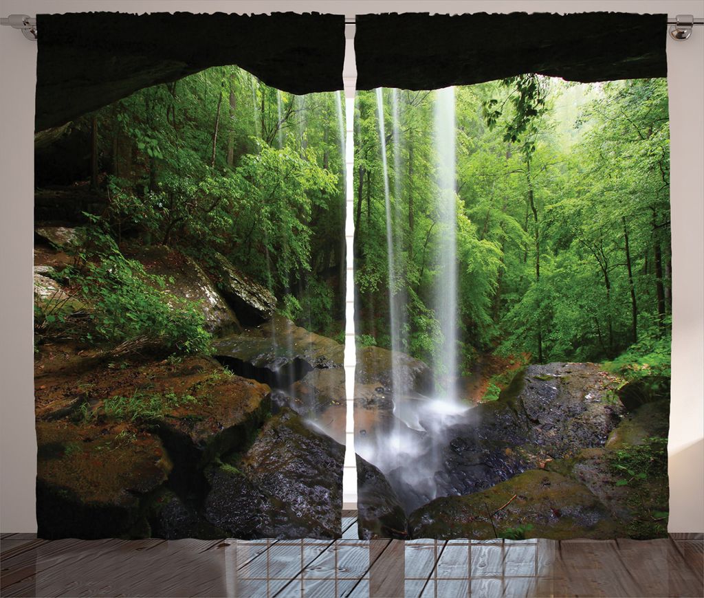 ABAKUHAUS Wasserfall Rustikaler Vorhang, Northern Alabama, Wohnzimmer Universalband Gardinen mit Schlaufen und Haken, 280 x 245 cm, Grün Braun