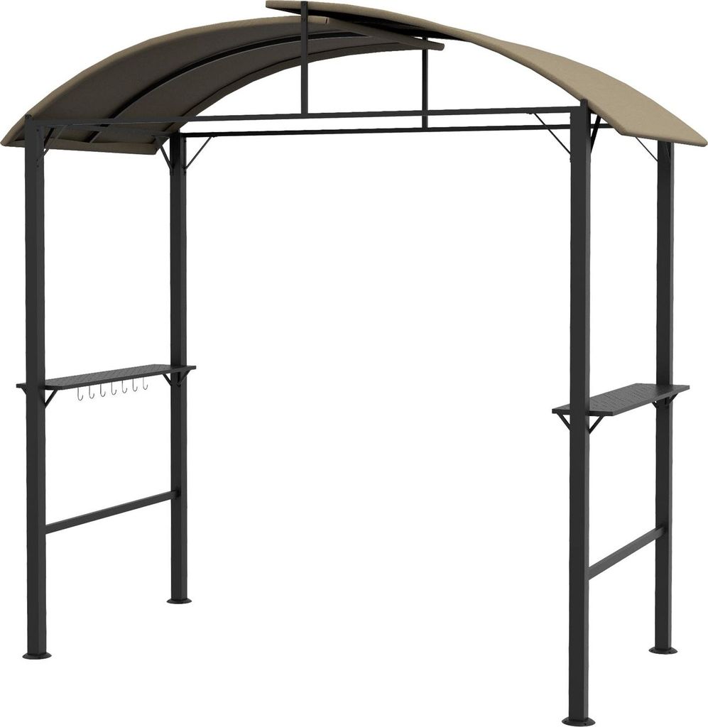 Bbq Grillpavillon 1,1 X 2,3M Wetterfester Gartenpavillon Mit Polyesterdach, Seitenablagen, Für Grills Bis 100 Cm, Stahl, Khaki