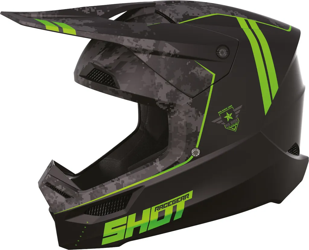 Casque intégral de cross Shot Furious Army coloris noir vert en taille L