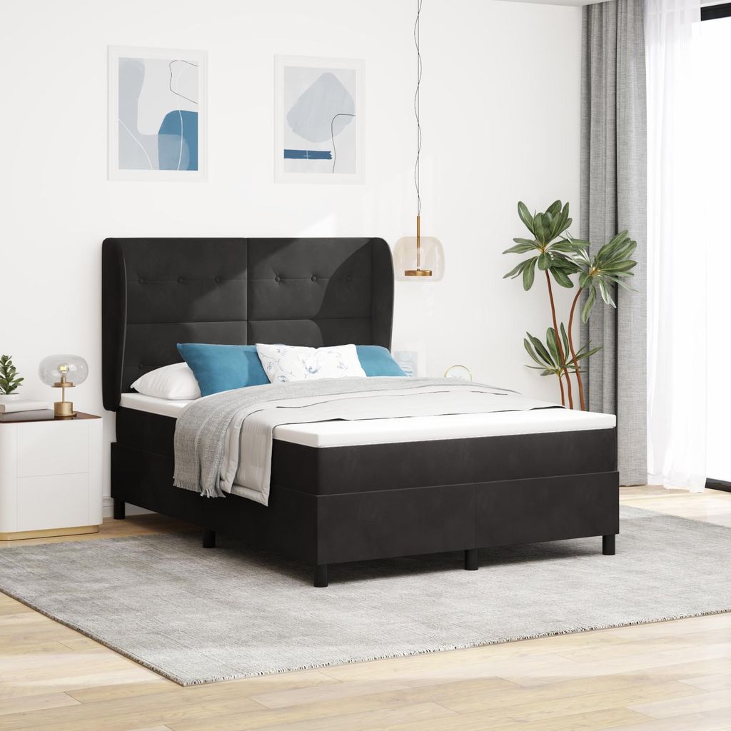 Boxspringbett mit Matratze Schwarz 160x200 cm Samt, Design Möbel Klassische Betten Neu