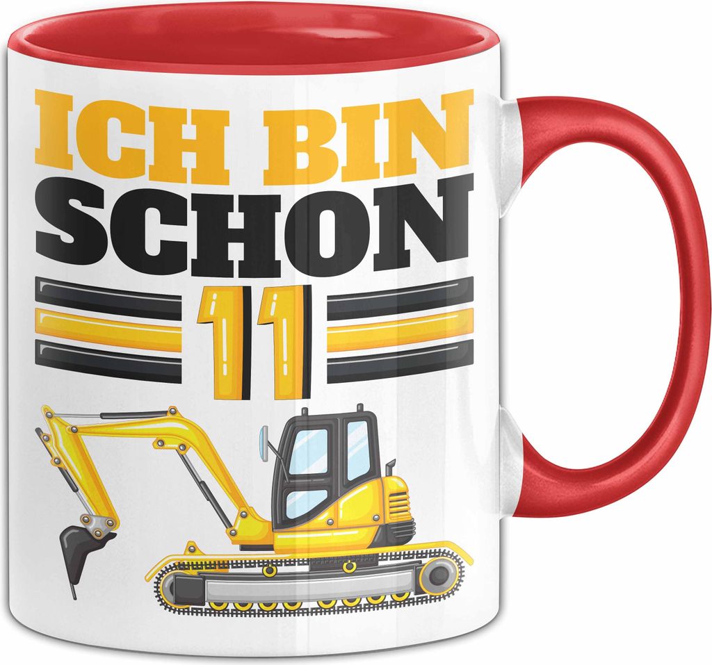 11. Geburtstag Geschenk Tasse Becher Jungs Bagger Ich Bin Schon 11 (Rot)