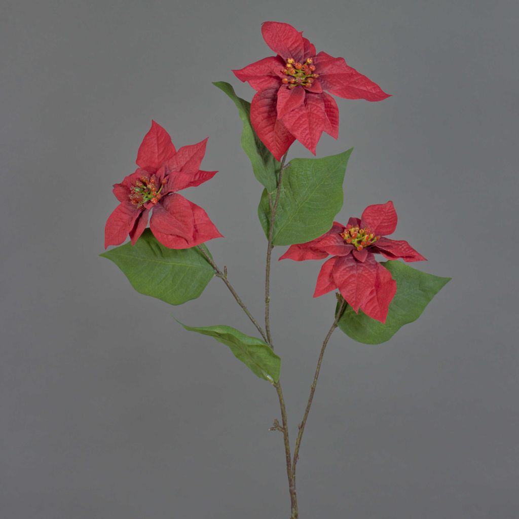 artplants.de Kunst Weihnachtsstern Zweig TONZI, samt, rot, 80cm, Ø14cm - Poinsettia künstlich