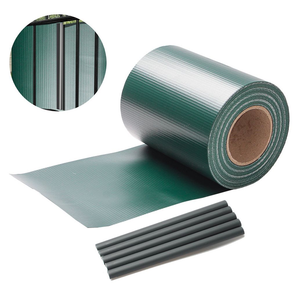 Sichtschutzstreifen Verschiedene Doppelstabmatten PVC Zaun Folie Gartenzaun Reflexionsarm mit Clips 70m x 19cm Grün