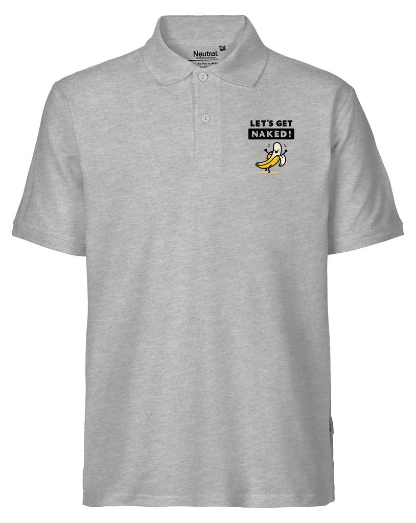 Huuraa Herren Polo Shirt Let ́s get naked Banane XL Sport Grey Bio Baumwolle Fairtrade Poloshirt Geschenkidee