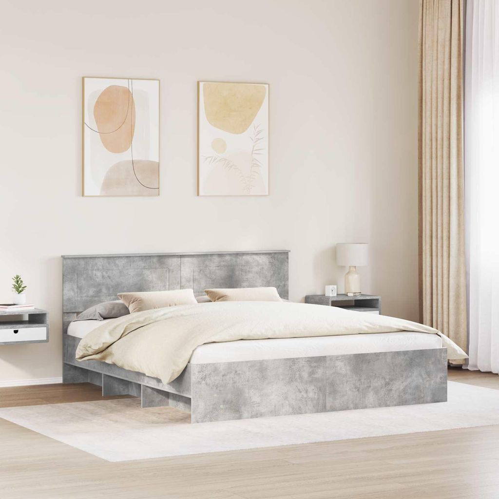 Stabli Bettrahmen mit Kopfteil Beton Grau 180 x 200cm Holzwerkstoff - DE602299 - Klassische BettenJugendbett Tagesbett