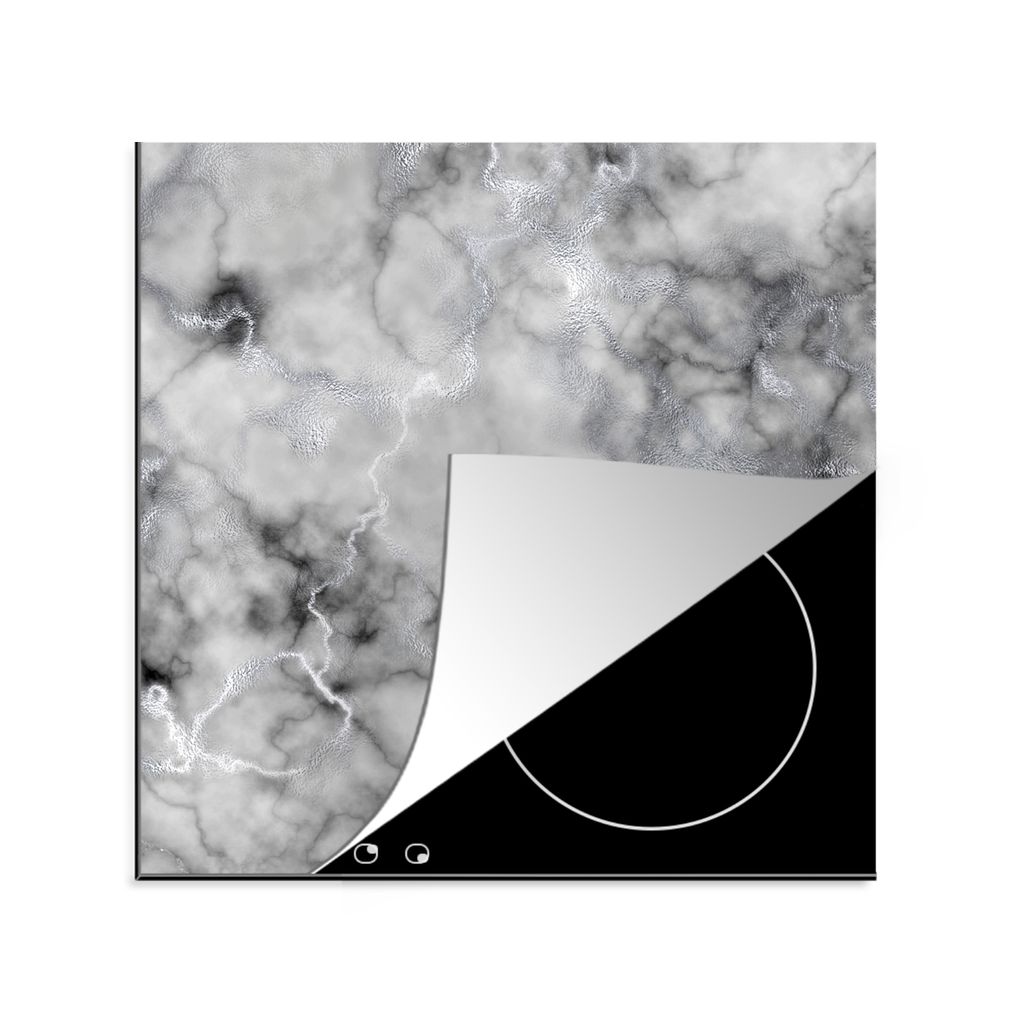 KitchenYeah Herdabdeckplatte Marmordruck - Grau - Luxus , 78x78cm, Küche Deko, Glaskeramikkochfeld Herdabdeckung, Abdeckplatte fùr Kochfeld