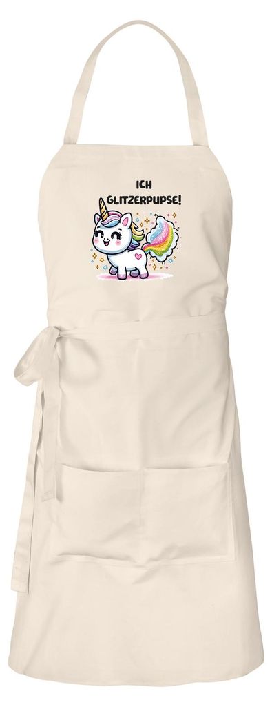 Huuraa Schürze Ich Glitzerpupse Einhorn Natur mit Taschen Baumwolle Kochschürze Geschenkidee