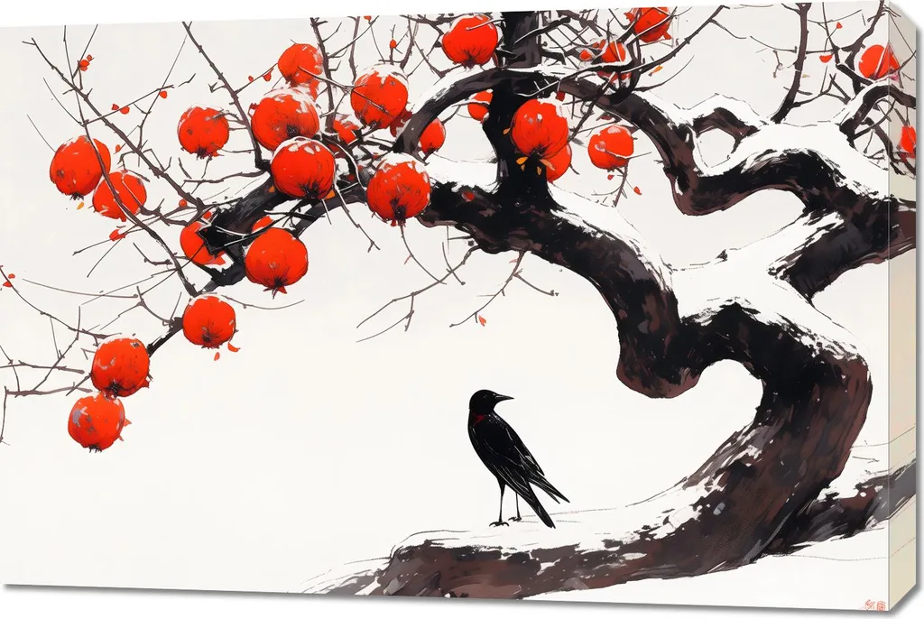 Quadro 90x60 cm Corvo e Albero - Alta Qualità Stampa UV su Tela