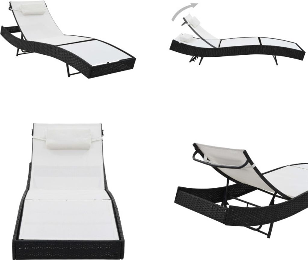 vidaXL Sonnenliege mit Auflage Poly Rattan Schwarz - Sonnenliege - Sonnenliegen - Rattanliege - Rattanliegen