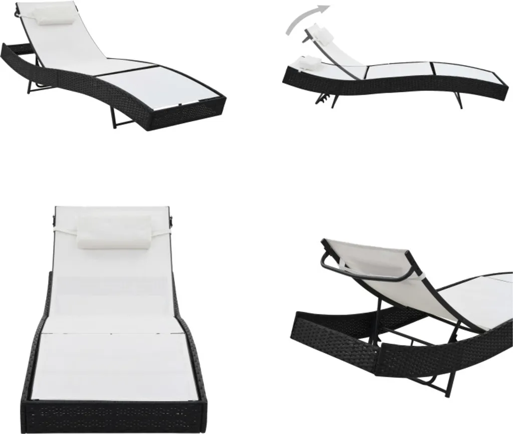 vidaXL Lettino da sole con cuscino in rattan nero - Lettino da sole - Lettino da sole - Lettino in rattan - Lettino in rattan