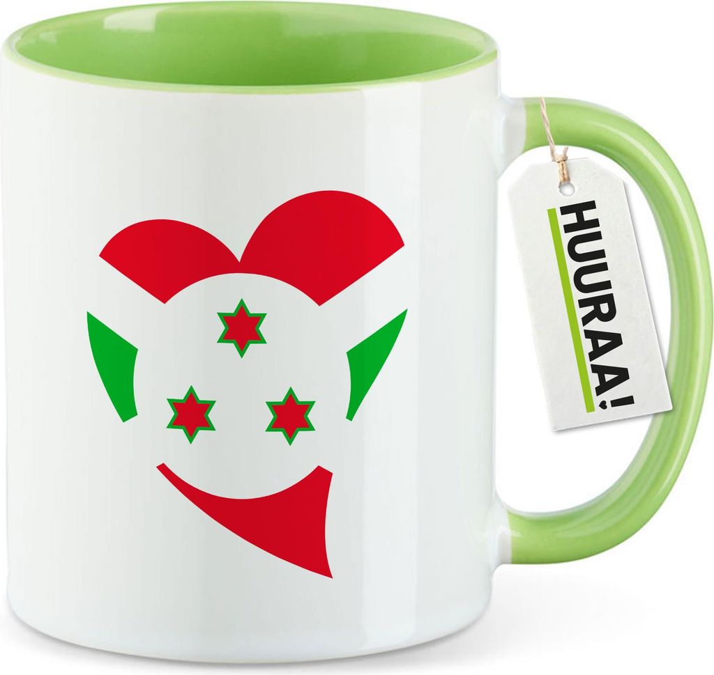 Huuraa Kaffeetasse Burundi Flagge Herz 330ml Grün Keramik Kaffeebecher Geschenkidee