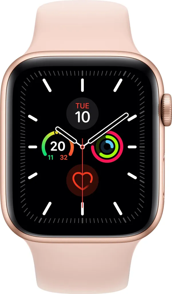 Montre connectée sport Apple Watch Series 5 44 mm rose et boîtier or