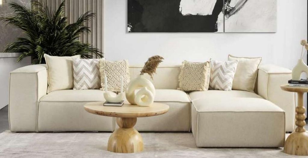 Casa Padrino Luxus Ecksofa Elfenbein 315 x 200 x H. 80 cm - Wohnzimmer Sofa - Wohnzimmer Möbel - Luxus Möbel - Luxus Wohnzimmer Einrichtung