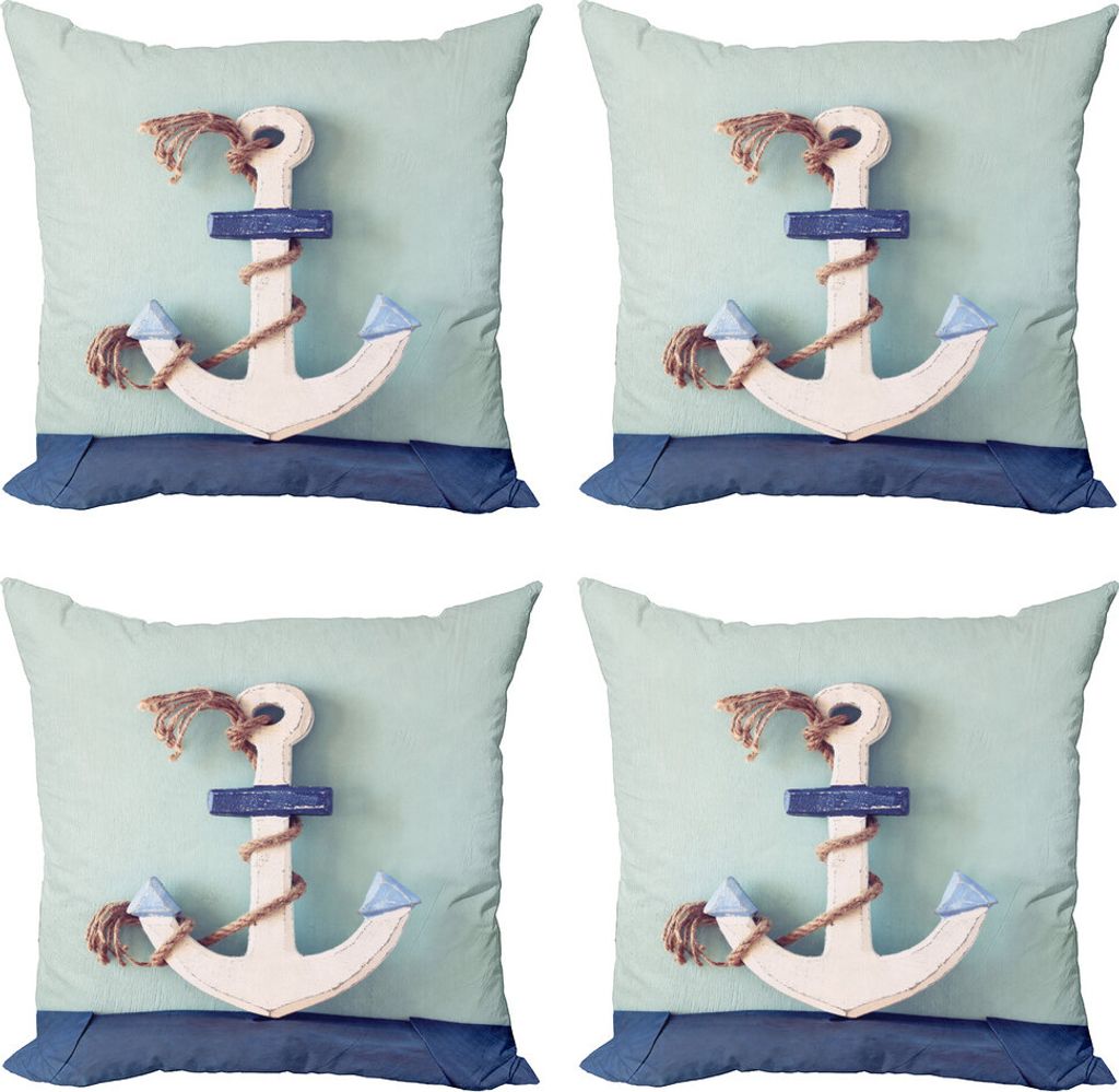 ABAKUHAUS Anker Kissenbezug Set (4 Stück), Anker und Seil-Motiv, Moderner Doppelseitiger Digitaldruck, 60 cm x 60 cm, Blau Hellblau
