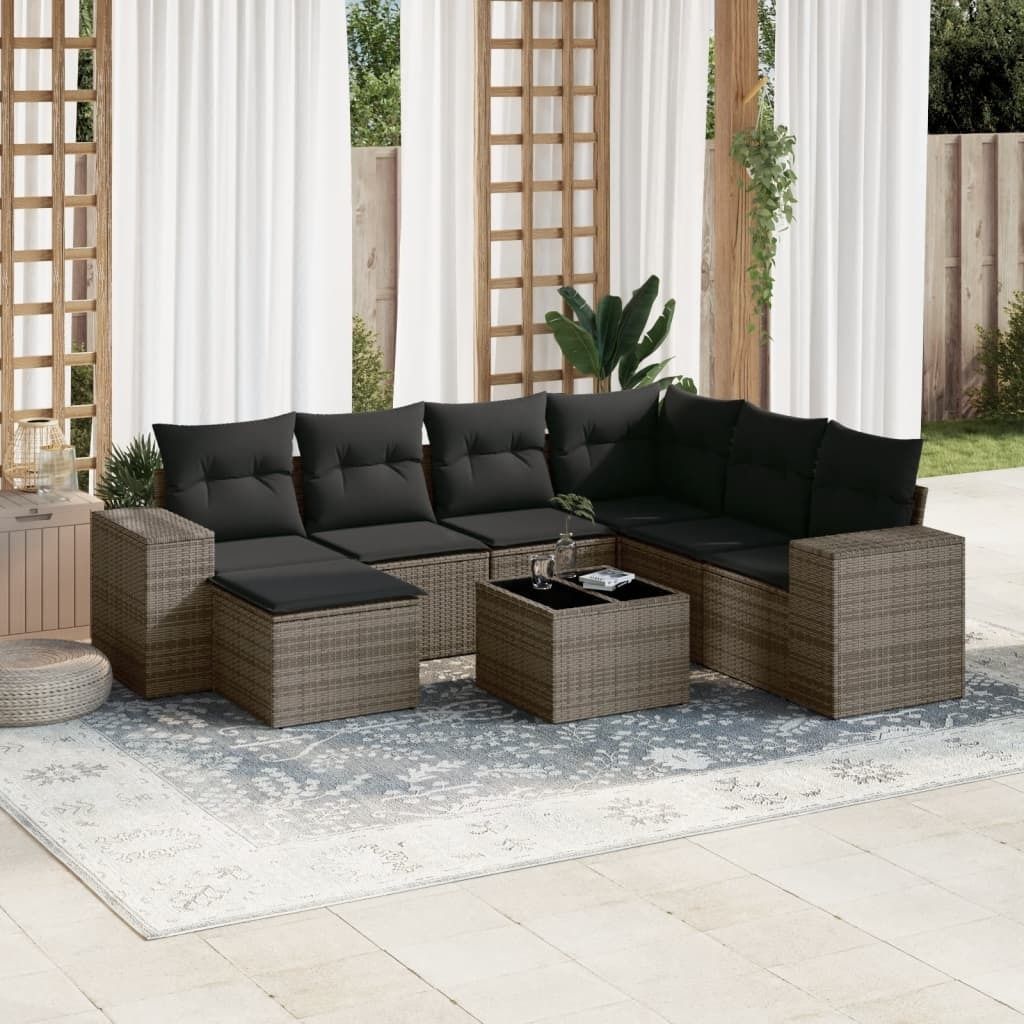 Maison Exclusive - 8-tlg. Garten-Sofagarnitur mit Kissen Grau Poly Rattan