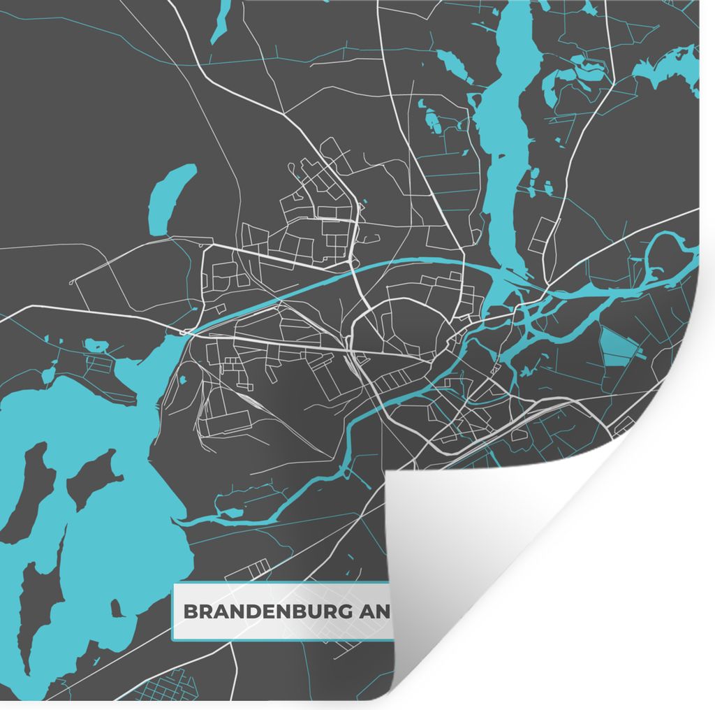 MuchoWow Wandtattoo Wandsticker Wandaufkleber Deutschland - Blau - Brandenburg an der Havel - Stadtplan - Karte 50x50 cm Selbstklebend und Reposi...