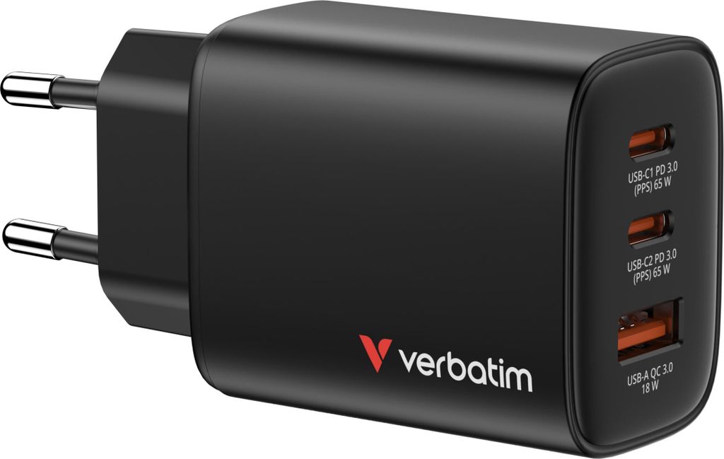 Verbatim GaN III Essentials Charger 3 Port 65W USB-A/C black