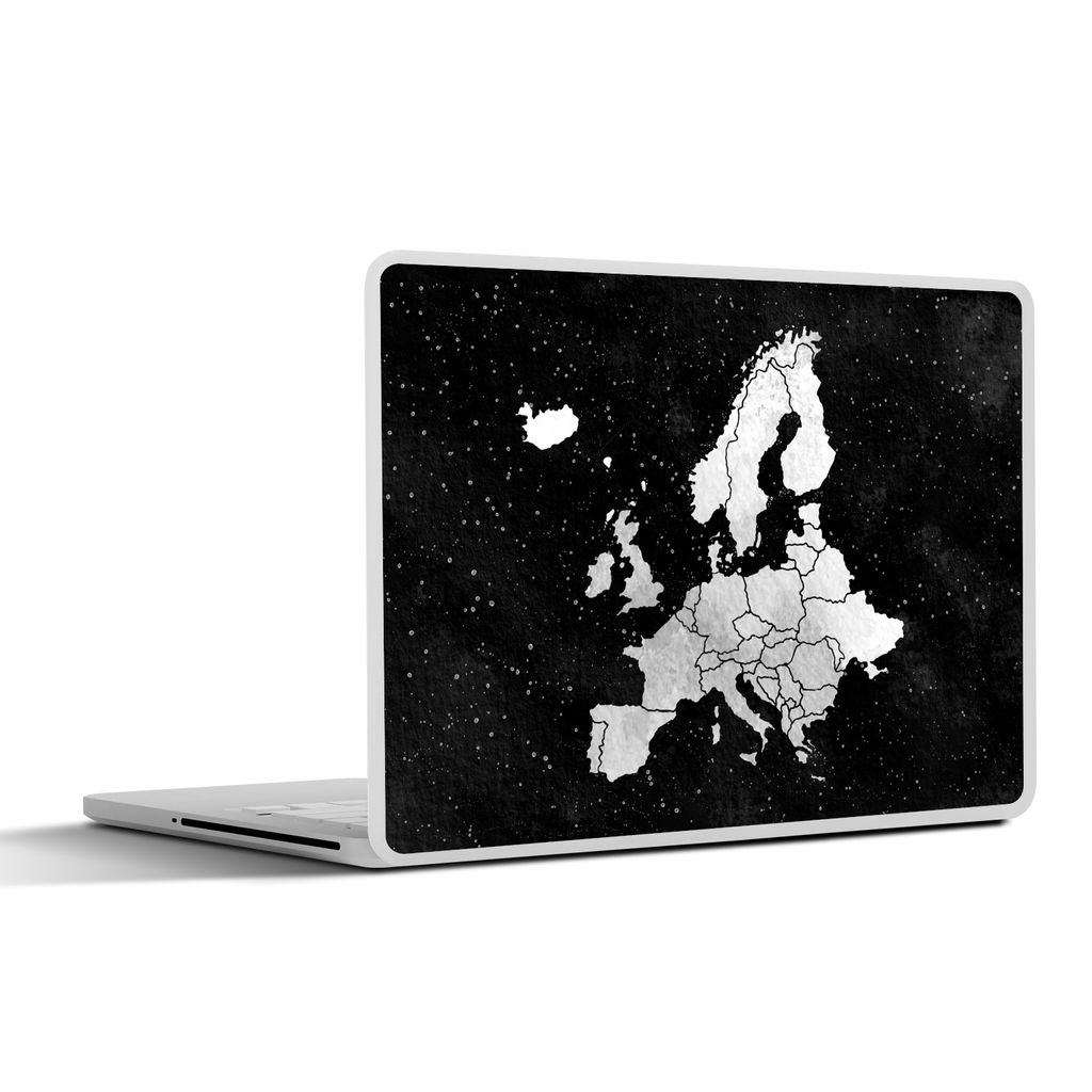 MuchoWow Laptop Aufkleber Sticker Cover Europakarte auf Sternenhintergrund in Aquarell - schwarz-weiß 36.5x27.5 cm - Laptop-Sticker