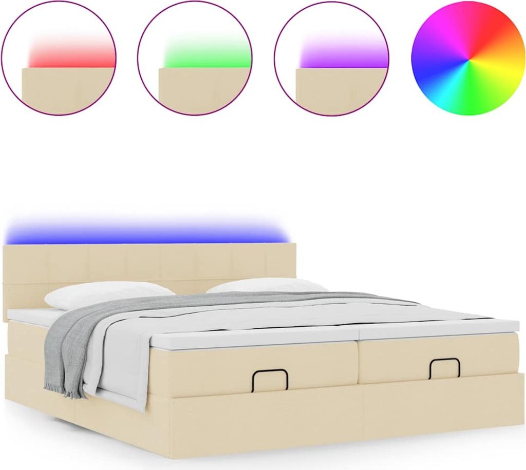 Ottoman-Bett mit Matratzen & LEDs Creme 200x200 cm Stoff