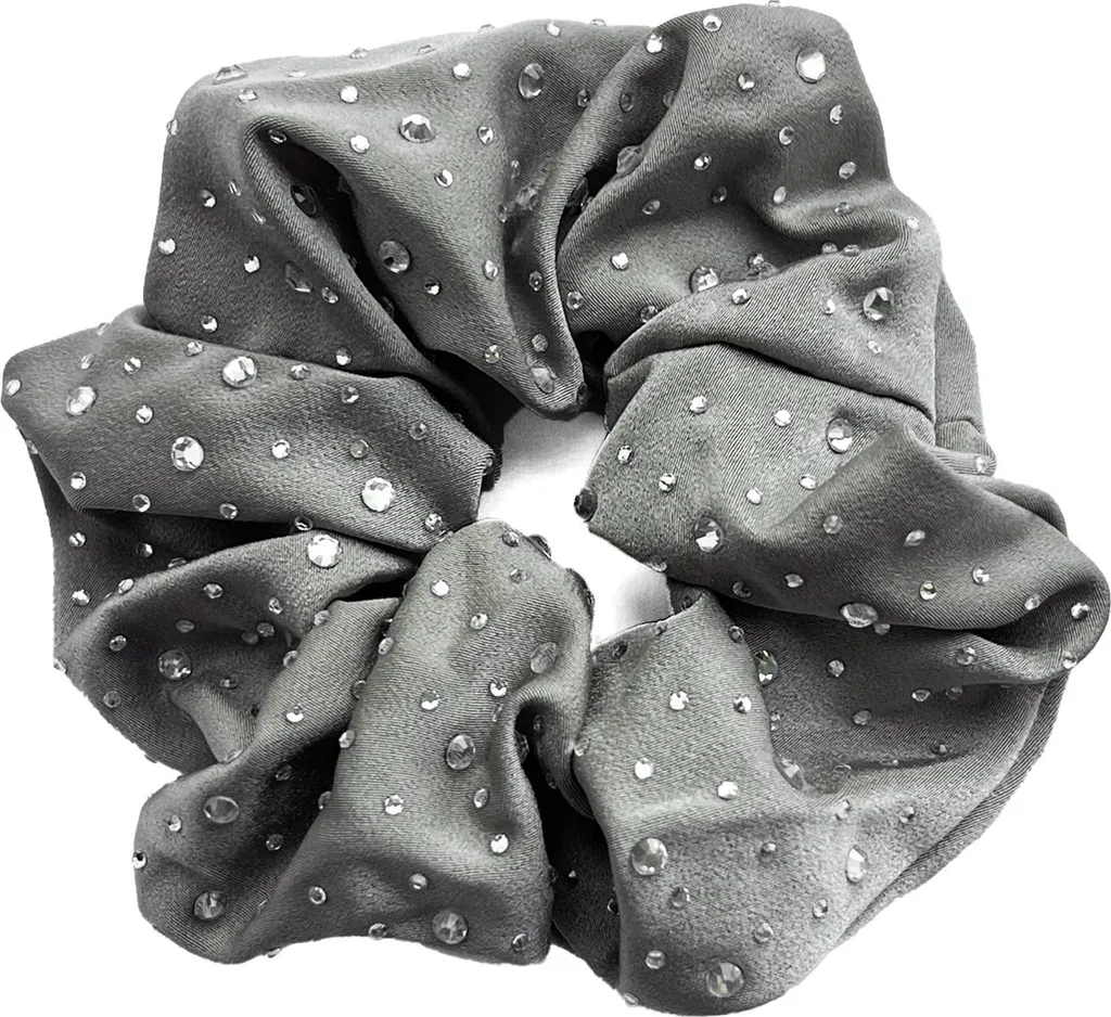 Scrunchie in Raso Grigio con Cristalli | Elastico Gioiello Glamour
