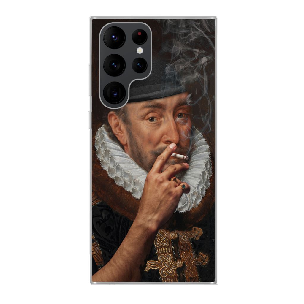 MuchoWow Handyhülle Schutzhülle Hülle für Samsung Galaxy S22 Ultra Wilhelm von Oranien - Zigarette - Rauchen Silikon Softcase Handy Hülle - ...