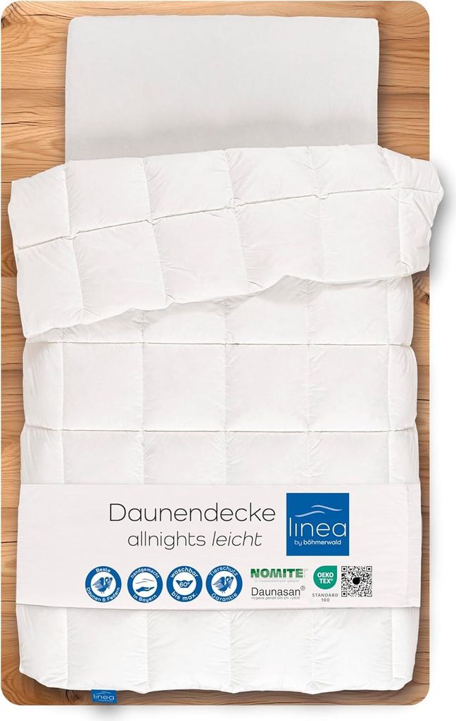 LINEA böhmerwald - allnights kuschelige Bettdecke leicht, 135x200, 100% Neue Federn & Daunen, Allergiker geeignet, waschbar bis 60°C, in Deutschland