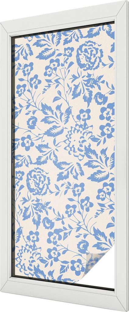 Buntglas Fensterfolie – 116x50 cm – Stained-Glass Design – blickdichte dekorative Sichtschutzfolie – selbstklebend, UV-Schutz – Blütenbl...