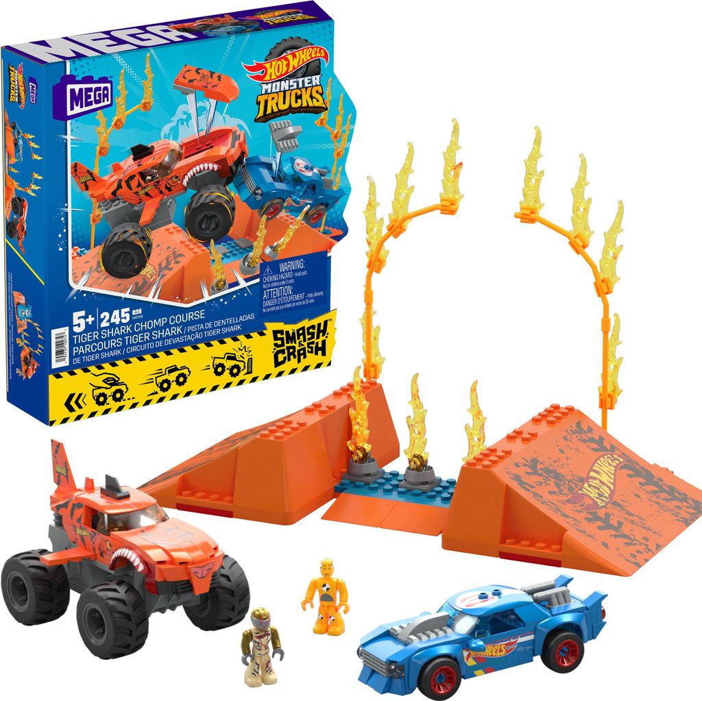 MEGA Hot Wheels Monster Trucks Tiger Shark Feuer-Rampe, Produktbild 