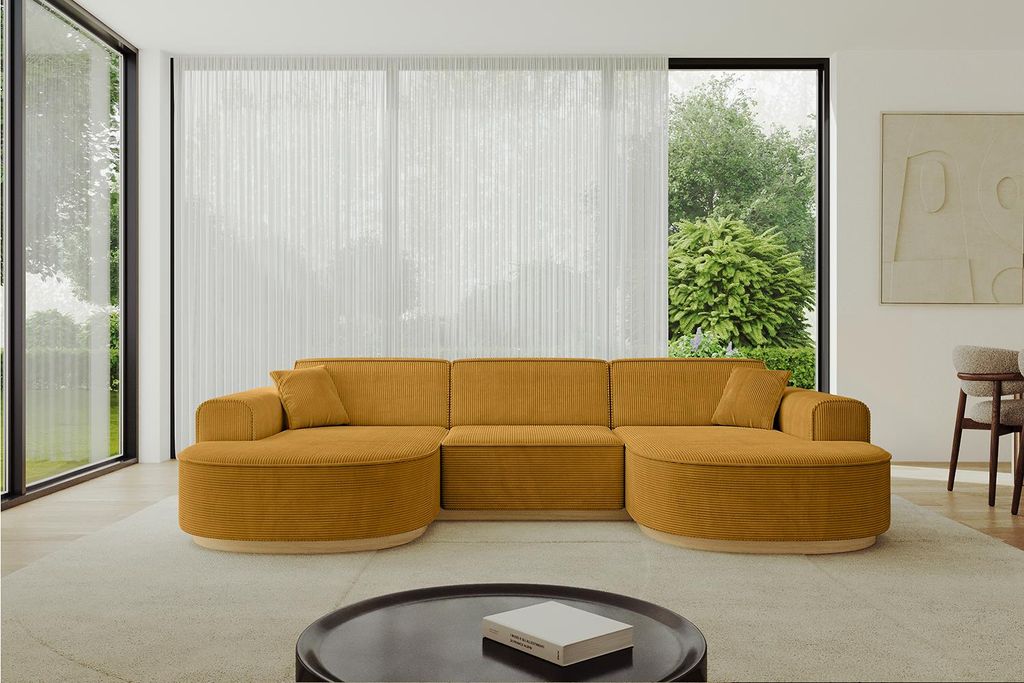 ALTDECOR Ecksofa in U-Form MARI-U1-v2 - 303x171x83 cm Senfgelb - Corner Sofa Bett Eckcouch Couch L-Form Wohnlandschaft Cauchsofa
